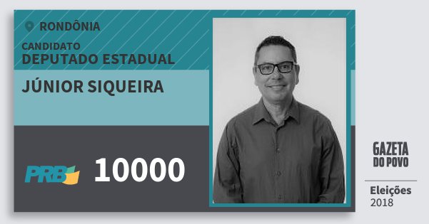 Santinho Júnior Siqueira 10000 (PRB) Deputado Estadual | Rondônia | Eleições 2018 Santinho Júnior Siqueira 10000 (PRB) Deputado Estadual | Rondônia | Eleições 2018