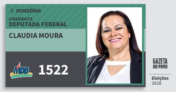 Santinho Claudia Moura 1522 (MDB) Deputada Federal | Rondônia | Eleições 2018 Santinho Claudia Moura 1522 (MDB) Deputada Federal | Rondônia | Eleições 2018