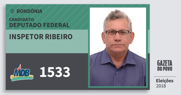 Santinho Inspetor Ribeiro 1533 (MDB) Deputado Federal | Rondônia | Eleições 2018 Santinho Inspetor Ribeiro 1533 (MDB) Deputado Federal | Rondônia | Eleições 2018