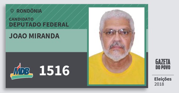 Santinho Joao Miranda 1516 (MDB) Deputado Federal | Rondônia | Eleições 2018 Santinho Joao Miranda 1516 (MDB) Deputado Federal | Rondônia | Eleições 2018