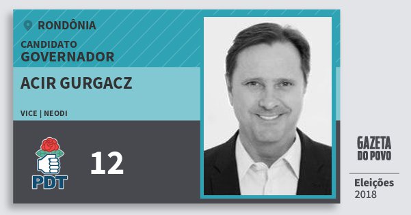 Santinho Acir Gurgacz 12 (PDT) Governador | Rondônia | Eleições 2018 Santinho Acir Gurgacz 12 (PDT) Governador | Rondônia | Eleições 2018
