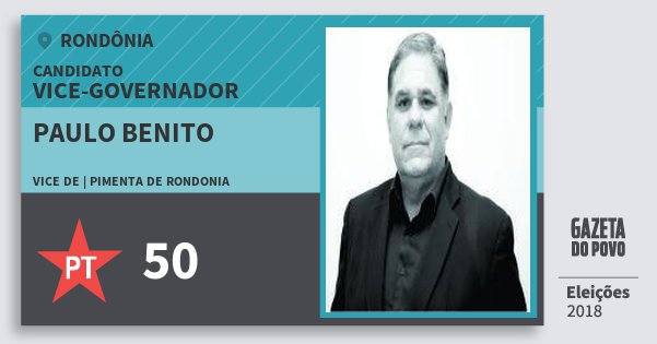 Santinho Paulo Benito 50 (PT) Vice-governador | Rondônia | Eleições 2018 Santinho Paulo Benito 50 (PT) Vice-governador | Rondônia | Eleições 2018