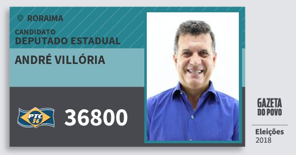 Santinho André Villória 36800 (PTC) Deputado Estadual | Roraima | Eleições 2018 Santinho André Villória 36800 (PTC) Deputado Estadual | Roraima | Eleições 2018