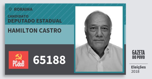 Santinho Hamilton Castro 65188 (PC do B) Deputado Estadual | Roraima | Eleições 2018 Santinho Hamilton Castro 65188 (PC do B) Deputado Estadual | Roraima | Eleições 2018