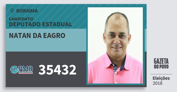 Santinho Natan da Eagro 35432 (PMB) Deputado Estadual | Roraima | Eleições 2018 Santinho Natan da Eagro 35432 (PMB) Deputado Estadual | Roraima | Eleições 2018