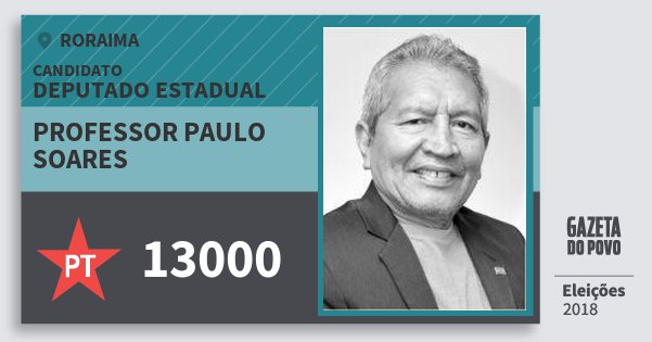 Santinho Professor Paulo Soares 13000 (PT) Deputado Estadual | Roraima | Eleições 2018 Santinho Professor Paulo Soares 13000 (PT) Deputado Estadual | Roraima | Eleições 2018