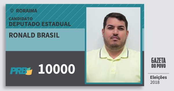 Santinho Ronald Brasil 10000 (PRB) Deputado Estadual | Roraima | Eleições 2018 Santinho Ronald Brasil 10000 (PRB) Deputado Estadual | Roraima | Eleições 2018