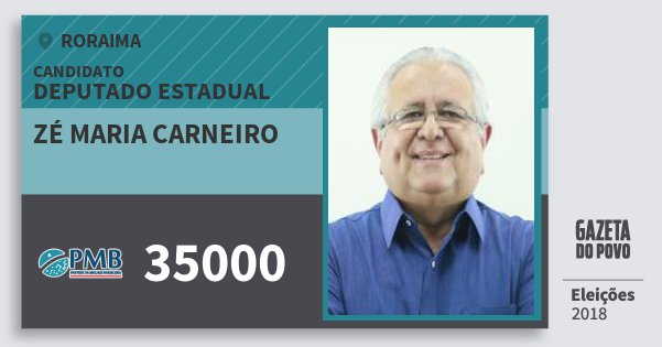 Santinho Zé Maria Carneiro 35000 (PMB) Deputado Estadual | Roraima | Eleições 2018 Santinho Zé Maria Carneiro 35000 (PMB) Deputado Estadual | Roraima | Eleições 2018