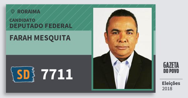 Santinho Farah Mesquita 7711 (SOLIDARIEDADE) Deputado Federal | Roraima | Eleições 2018 Santinho Farah Mesquita 7711 (SOLIDARIEDADE) Deputado Federal | Roraima | Eleições 2018