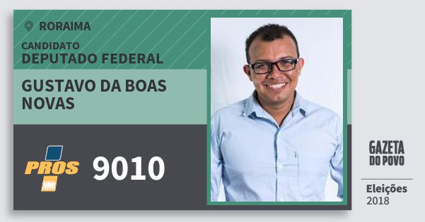 Santinho Gustavo da Boas Novas 9010 (PROS) Deputado Federal | Roraima | Eleições 2018 Santinho Gustavo da Boas Novas 9010 (PROS) Deputado Federal | Roraima | Eleições 2018