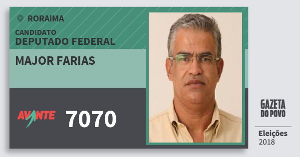 Santinho Major Farias 7070 (AVANTE) Deputado Federal | Roraima | Eleições 2018 Santinho Major Farias 7070 (AVANTE) Deputado Federal | Roraima | Eleições 2018