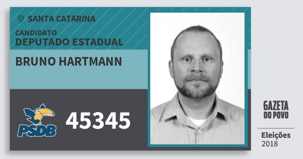Santinho Bruno Hartmann 45345 (PSDB) Deputado Estadual | Santa Catarina | Eleições 2018 Santinho Bruno Hartmann 45345 (PSDB) Deputado Estadual | Santa Catarina | Eleições 2018