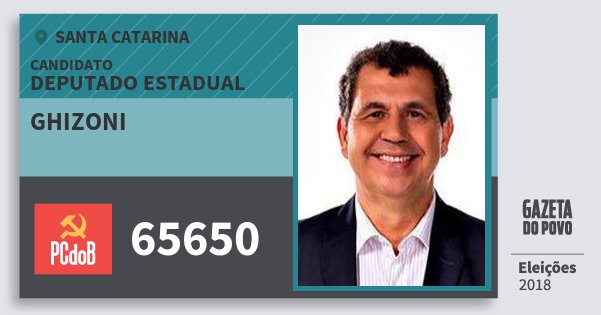 Santinho Ghizoni 65650 (PC do B) Deputado Estadual | Santa Catarina | Eleições 2018 Santinho Ghizoni 65650 (PC do B) Deputado Estadual | Santa Catarina | Eleições 2018