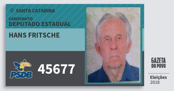 Santinho Hans Fritsche 45677 (PSDB) Deputado Estadual | Santa Catarina | Eleições 2018 Santinho Hans Fritsche 45677 (PSDB) Deputado Estadual | Santa Catarina | Eleições 2018