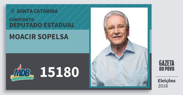 Santinho Moacir Sopelsa 15180 (MDB) Deputado Estadual | Santa Catarina | Eleições 2018 Santinho Moacir Sopelsa 15180 (MDB) Deputado Estadual | Santa Catarina | Eleições 2018