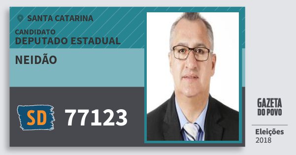 Santinho Neidão 77123 (SOLIDARIEDADE) Deputado Estadual | Santa Catarina | Eleições 2018 Santinho Neidão 77123 (SOLIDARIEDADE) Deputado Estadual | Santa Catarina | Eleições 2018