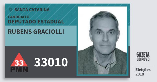 Santinho Rubens Graciolli 33010 (PMN) Deputado Estadual | Santa Catarina | Eleições 2018 Santinho Rubens Graciolli 33010 (PMN) Deputado Estadual | Santa Catarina | Eleições 2018