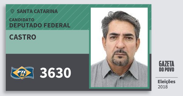 Santinho Castro 3630 (PTC) Deputado Federal | Santa Catarina | Eleições 2018 Santinho Castro 3630 (PTC) Deputado Federal | Santa Catarina | Eleições 2018