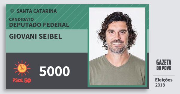 Santinho Giovani Seibel 5000 (PSOL) Deputado Federal | Santa Catarina | Eleições 2018 Santinho Giovani Seibel 5000 (PSOL) Deputado Federal | Santa Catarina | Eleições 2018