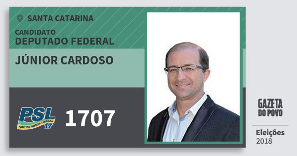 Santinho Júnior Cardoso 1707 (PSL) Deputado Federal | Santa Catarina | Eleições 2018 Santinho Júnior Cardoso 1707 (PSL) Deputado Federal | Santa Catarina | Eleições 2018
