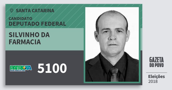 Santinho Silvinho da Farmacia 5100 (PATRI) Deputado Federal | Santa Catarina | Eleições 2018 Santinho Silvinho da Farmacia 5100 (PATRI) Deputado Federal | Santa Catarina | Eleições 2018