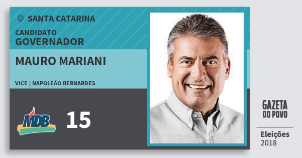 Santinho Mauro Mariani 15 (MDB) Governador | Santa Catarina | Eleições 2018 Santinho Mauro Mariani 15 (MDB) Governador | Santa Catarina | Eleições 2018