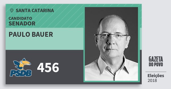 Santinho Paulo Bauer 456 (PSDB) Senador | Santa Catarina | Eleições 2018 Santinho Paulo Bauer 456 (PSDB) Senador | Santa Catarina | Eleições 2018