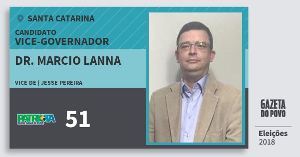 Santinho Dr. Marcio Lanna 51 (PATRI) Vice-governador | Santa Catarina | Eleições 2018 Santinho Dr. Marcio Lanna 51 (PATRI) Vice-governador | Santa Catarina | Eleições 2018