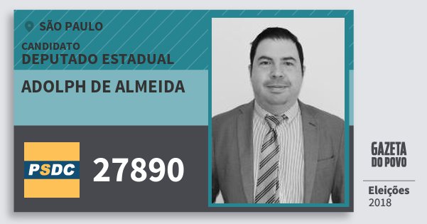 Santinho Adolph de Almeida 27890 (DC) Deputado Estadual | São Paulo | Eleições 2018 Santinho Adolph de Almeida 27890 (DC) Deputado Estadual | São Paulo | Eleições 2018
