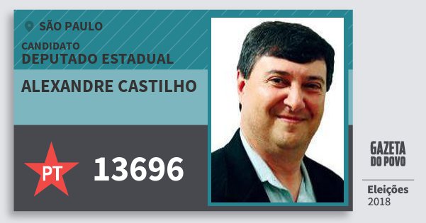 Santinho Alexandre Castilho 13696 (PT) Deputado Estadual | São Paulo | Eleições 2018 Santinho Alexandre Castilho 13696 (PT) Deputado Estadual | São Paulo | Eleições 2018