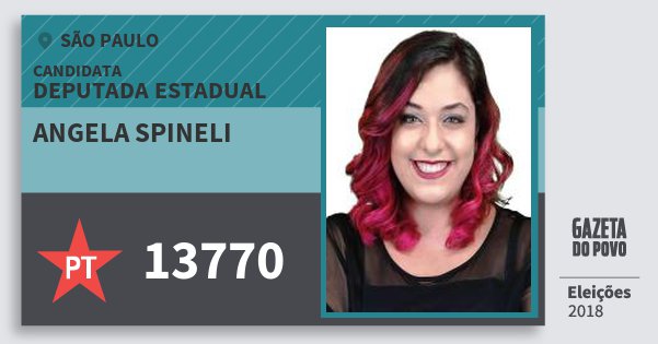 Santinho Angela Spineli 13770 (PT) Deputada Estadual | São Paulo | Eleições 2018 Santinho Angela Spineli 13770 (PT) Deputada Estadual | São Paulo | Eleições 2018