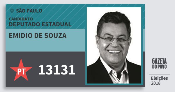 Santinho Emidio de Souza 13131 (PT) Deputado Estadual | São Paulo | Eleições 2018 Santinho Emidio de Souza 13131 (PT) Deputado Estadual | São Paulo | Eleições 2018
