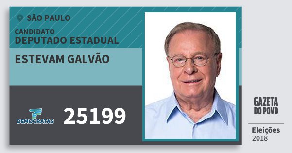 Santinho Estevam Galvão 25199 (DEM) Deputado Estadual | São Paulo | Eleições 2018 Santinho Estevam Galvão 25199 (DEM) Deputado Estadual | São Paulo | Eleições 2018