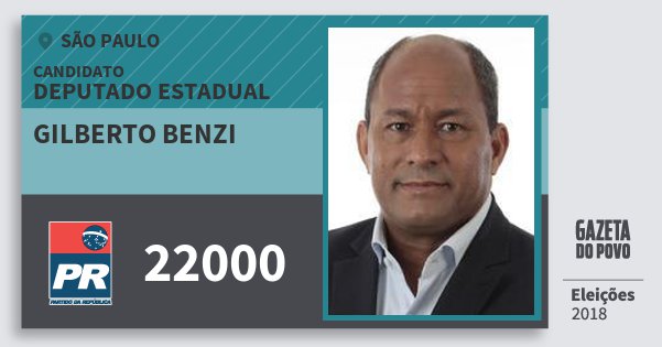 Santinho Gilberto Benzi 22000 (PR) Deputado Estadual | São Paulo | Eleições 2018 Santinho Gilberto Benzi 22000 (PR) Deputado Estadual | São Paulo | Eleições 2018