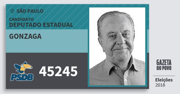Santinho Gonzaga 45245 (PSDB) Deputado Estadual | São Paulo | Eleições 2018 Santinho Gonzaga 45245 (PSDB) Deputado Estadual | São Paulo | Eleições 2018