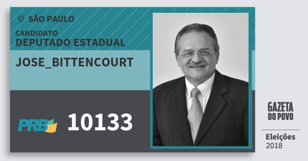Santinho Jose_Bittencourt 10133 (PRB) Deputado Estadual | São Paulo | Eleições 2018 Santinho Jose_Bittencourt 10133 (PRB) Deputado Estadual | São Paulo | Eleições 2018