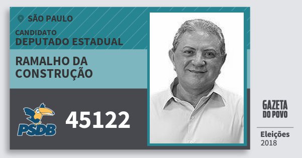 Santinho Ramalho da Construção 45122 (PSDB) Deputado Estadual | São Paulo | Eleições 2018 Santinho Ramalho da Construção 45122 (PSDB) Deputado Estadual | São Paulo | Eleições 2018