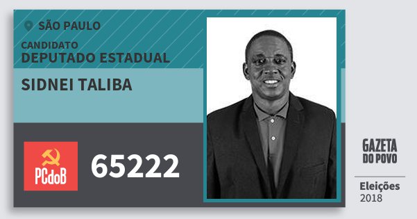 Santinho Sidnei Taliba 65222 (PC do B) Deputado Estadual | São Paulo | Eleições 2018 Santinho Sidnei Taliba 65222 (PC do B) Deputado Estadual | São Paulo | Eleições 2018