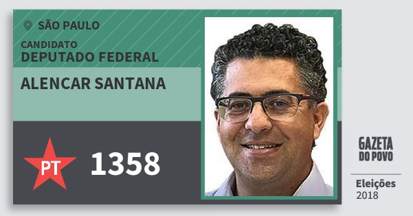 Santinho Alencar Santana 1358 (PT) Deputado Federal | São Paulo | Eleições 2018 Santinho Alencar Santana 1358 (PT) Deputado Federal | São Paulo | Eleições 2018