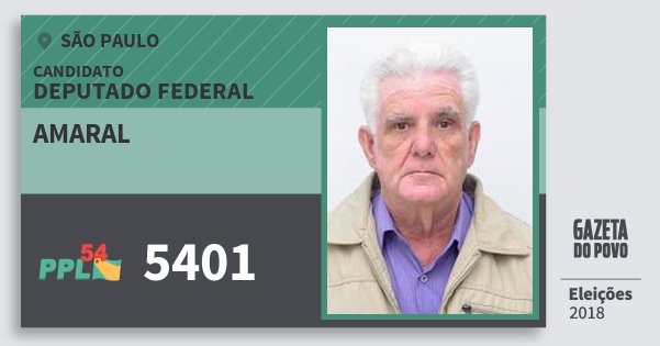Santinho Amaral 5401 (PPL) Deputado Federal | São Paulo | Eleições 2018 Santinho Amaral 5401 (PPL) Deputado Federal | São Paulo | Eleições 2018