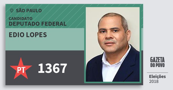 Santinho Edio Lopes 1367 (PT) Deputado Federal | São Paulo | Eleições 2018 Santinho Edio Lopes 1367 (PT) Deputado Federal | São Paulo | Eleições 2018