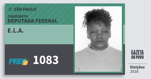 Santinho E.l.a. 1083 (PRB) Deputada Federal | São Paulo | Eleições 2018 Santinho E.l.a. 1083 (PRB) Deputada Federal | São Paulo | Eleições 2018