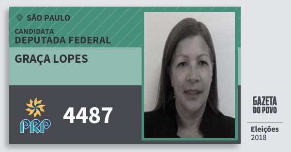 Santinho Graça Lopes 4487 (PRP) Deputada Federal | São Paulo | Eleições 2018 Santinho Graça Lopes 4487 (PRP) Deputada Federal | São Paulo | Eleições 2018