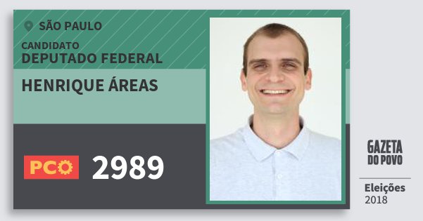 Santinho Henrique Áreas 2989 (PCO) Deputado Federal | São Paulo | Eleições 2018 Santinho Henrique Áreas 2989 (PCO) Deputado Federal | São Paulo | Eleições 2018