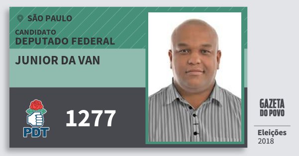 Santinho Junior da van 1277 (PDT) Deputado Federal | São Paulo | Eleições 2018 Santinho Junior da van 1277 (PDT) Deputado Federal | São Paulo | Eleições 2018