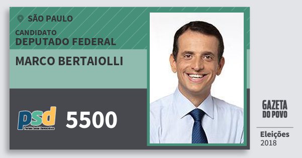 Santinho Marco Bertaiolli 5500 (PSD) Deputado Federal | São Paulo | Eleições 2018 Santinho Marco Bertaiolli 5500 (PSD) Deputado Federal | São Paulo | Eleições 2018