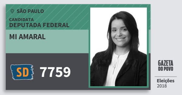Santinho Mi Amaral 7759 (SOLIDARIEDADE) Deputada Federal | São Paulo | Eleições 2018 Santinho Mi Amaral 7759 (SOLIDARIEDADE) Deputada Federal | São Paulo | Eleições 2018