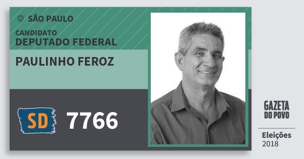 Santinho Paulinho Feroz 7766 (SOLIDARIEDADE) Deputado Federal | São Paulo | Eleições 2018 Santinho Paulinho Feroz 7766 (SOLIDARIEDADE) Deputado Federal | São Paulo | Eleições 2018
