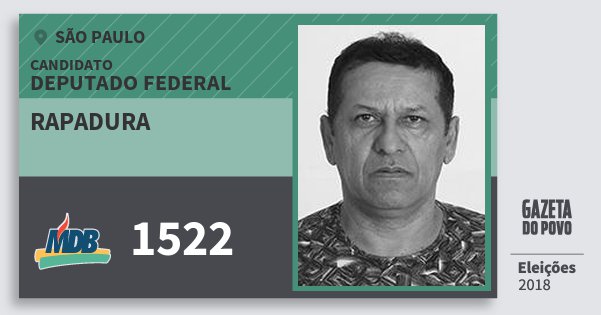 Santinho Rapadura 1522 (MDB) Deputado Federal | São Paulo | Eleições 2018 Santinho Rapadura 1522 (MDB) Deputado Federal | São Paulo | Eleições 2018