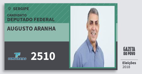 Santinho Augusto Aranha 2510 (DEM) Deputado Federal | Sergipe | Eleições 2018 Santinho Augusto Aranha 2510 (DEM) Deputado Federal | Sergipe | Eleições 2018